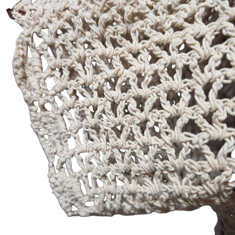 Vintage Crochet Shirt S M Cardigan Ivory Ecru Doily Scallop Loose Weave V Neck - Picture 10 of 10